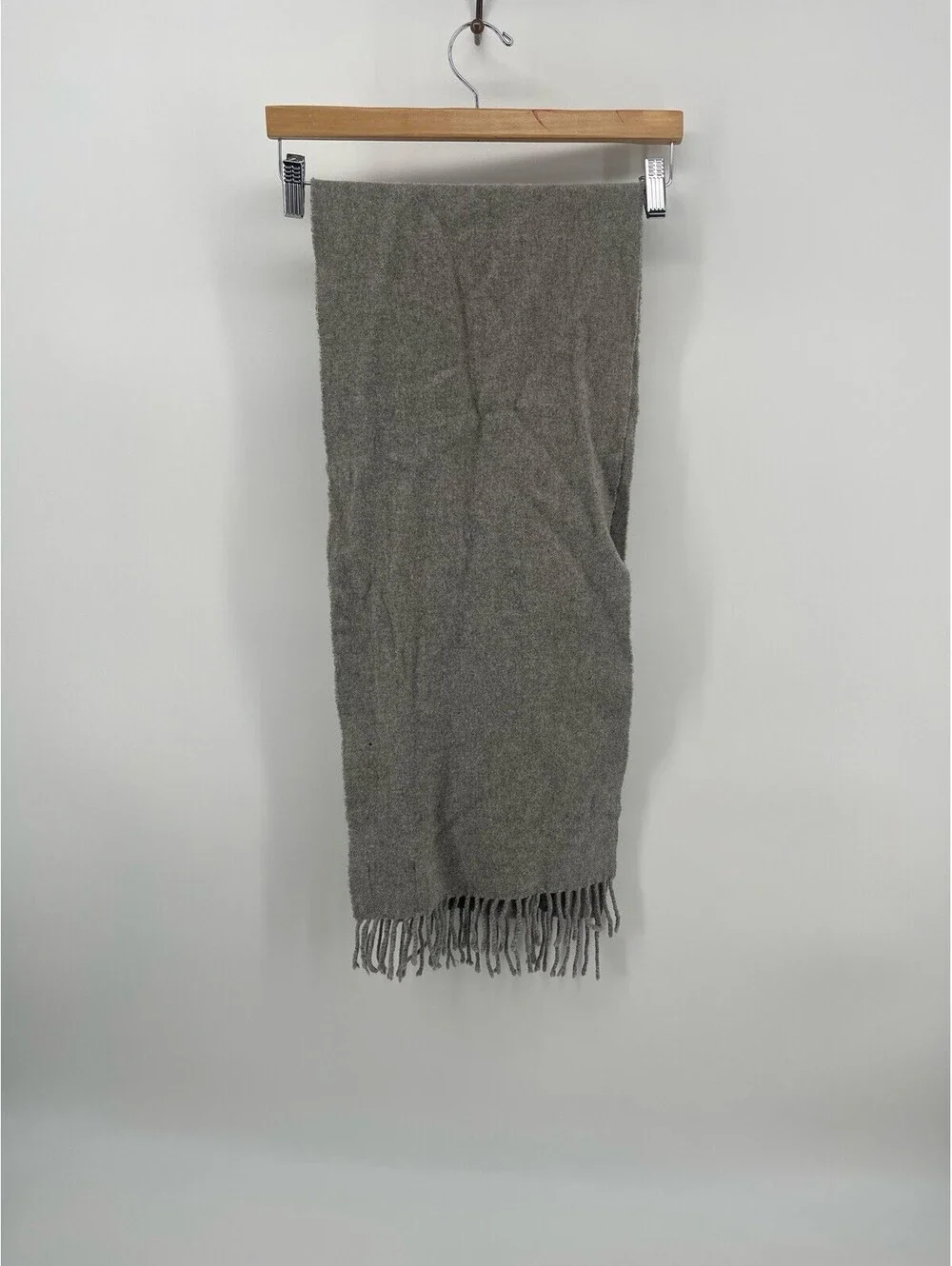 Polo Ralph Lauren Gray 100% Lambswool Fringe Scarf Italy Pony Logo